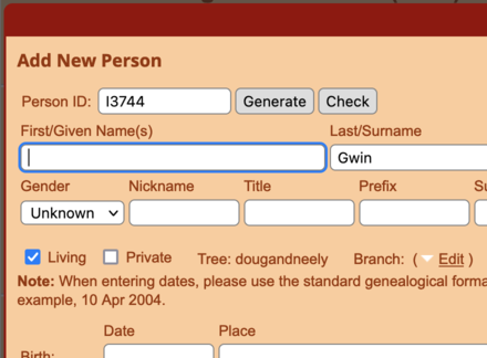 Adding an individual Adding an individual